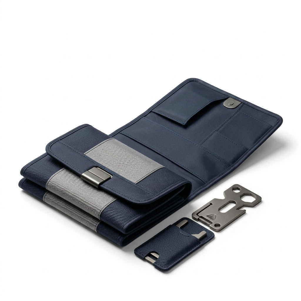 Duwenauu™ Ultra-Compact Premium Fabric Travel Valet – Slim Passport Holder & Travel Wallet Organizer with Detachable Card Sleeve and Metal Multi-Tool, Next-Gen Technical Textile EDC Case for Business Travelers & Modern Professionals