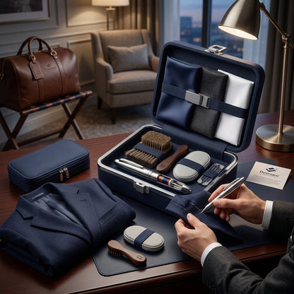 Duwenauu™ Premium Fabric Care & Travel Organizer Kit | Luxury Business Travel Sewing Set with Easy-Repair Thread Applicator, Compact Lint Brushes, and Modular Pocket Square Dividers for Discerning Gentlemen