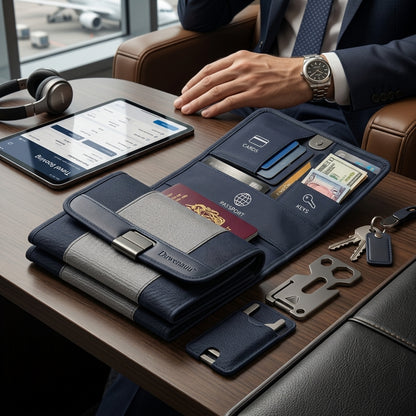 Duwenauu™ Ultra-Compact Premium Fabric Travel Valet – Slim Passport Holder & Travel Wallet Organizer with Detachable Card Sleeve and Metal Multi-Tool, Next-Gen Technical Textile EDC Case for Business Travelers & Modern Professionals