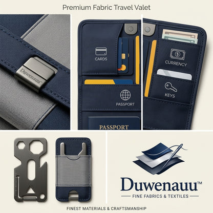 Duwenauu™ Ultra-Compact Premium Fabric Travel Valet – Slim Passport Holder & Travel Wallet Organizer with Detachable Card Sleeve and Metal Multi-Tool, Next-Gen Technical Textile EDC Case for Business Travelers & Modern Professionals