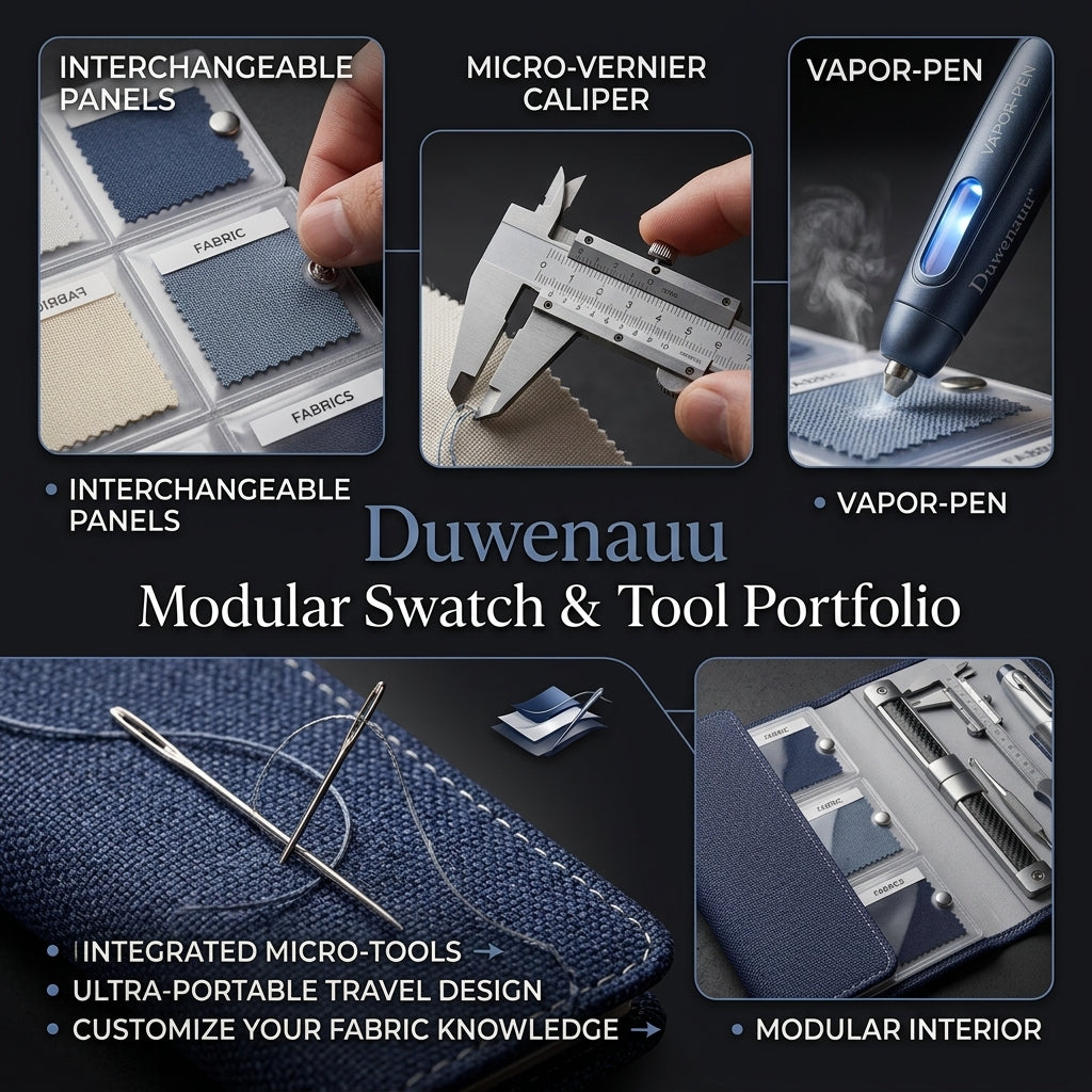 Duwenauu™ Modular Fabric Swatch Organizer & Textile Tool Portfolio | Professional Fashion Design Kit with Interchangeable Panels, Precision Caliper, Hook Tool, and Fabric Marking Pen | Premium Travel Case for Tailors, Designers & Textile Sourcing