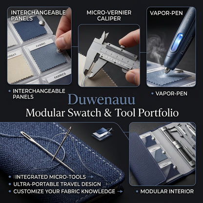 Duwenauu™ Modular Fabric Swatch Organizer & Textile Tool Portfolio | Professional Fashion Design Kit with Interchangeable Panels, Precision Caliper, Hook Tool, and Fabric Marking Pen | Premium Travel Case for Tailors, Designers & Textile Sourcing