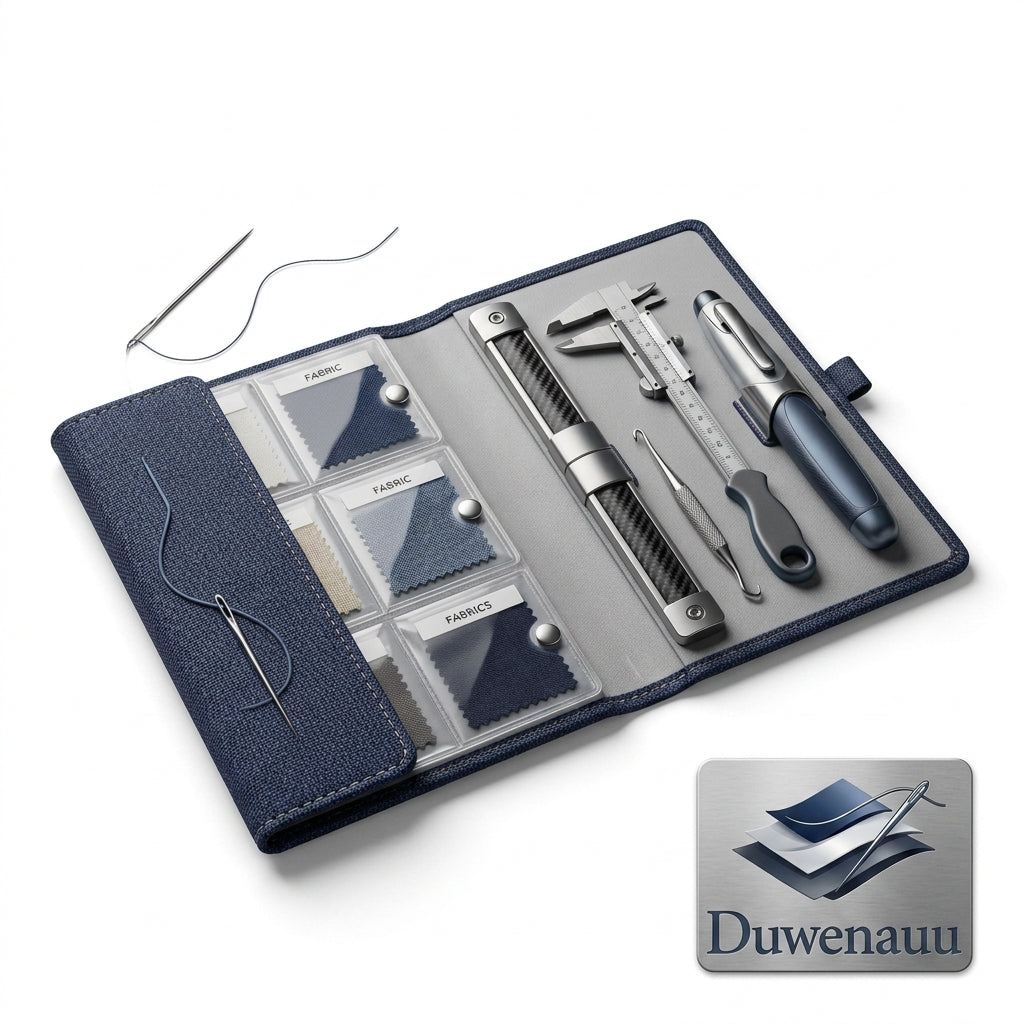 Duwenauu™ Modular Fabric Swatch Organizer & Textile Tool Portfolio | Professional Fashion Design Kit with Interchangeable Panels, Precision Caliper, Hook Tool, and Fabric Marking Pen | Premium Travel Case for Tailors, Designers & Textile Sourcing