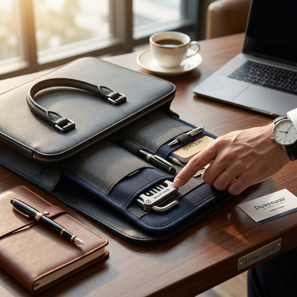 Duwenauu™ Premium Fine Fabric Briefcase Organizer Insert | Multi-Pocket Tech & Office Essentials Portfolio | Sleek Business Travel Organizer Sleeve with Magnetic Closures for Pens, Keys, Notebooks & EDC Tools