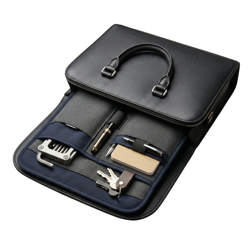 Duwenauu™ Premium Fine Fabric Briefcase Organizer Insert | Multi-Pocket Tech & Office Essentials Portfolio | Sleek Business Travel Organizer Sleeve with Magnetic Closures for Pens, Keys, Notebooks & EDC Tools