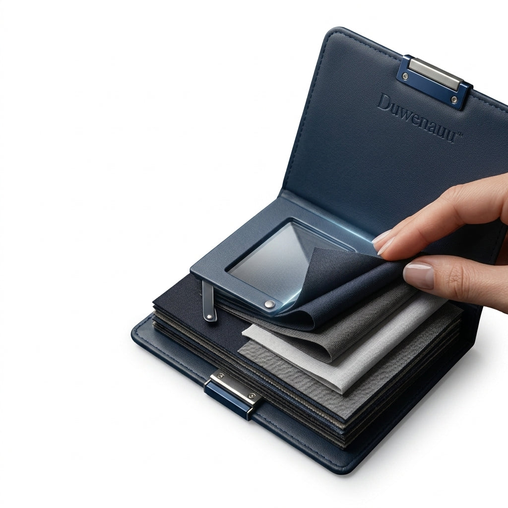 Duwenauu™ Premium Leather Fabric Swatch Palette with Built-in Magnifying Viewer | Portable Textile Organizer & Sample Book for Interior Designers, Architects & Fashion Stylists | Deluxe Material Presentation Binder